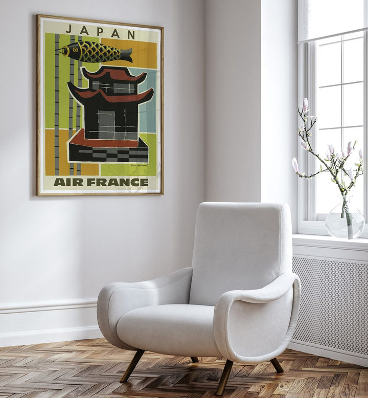 Colorful JAPAN III, VINTAGE TRAVEL POSTERS featuring iconic architecture and bamboo, perfect for home decor enthusiasts.