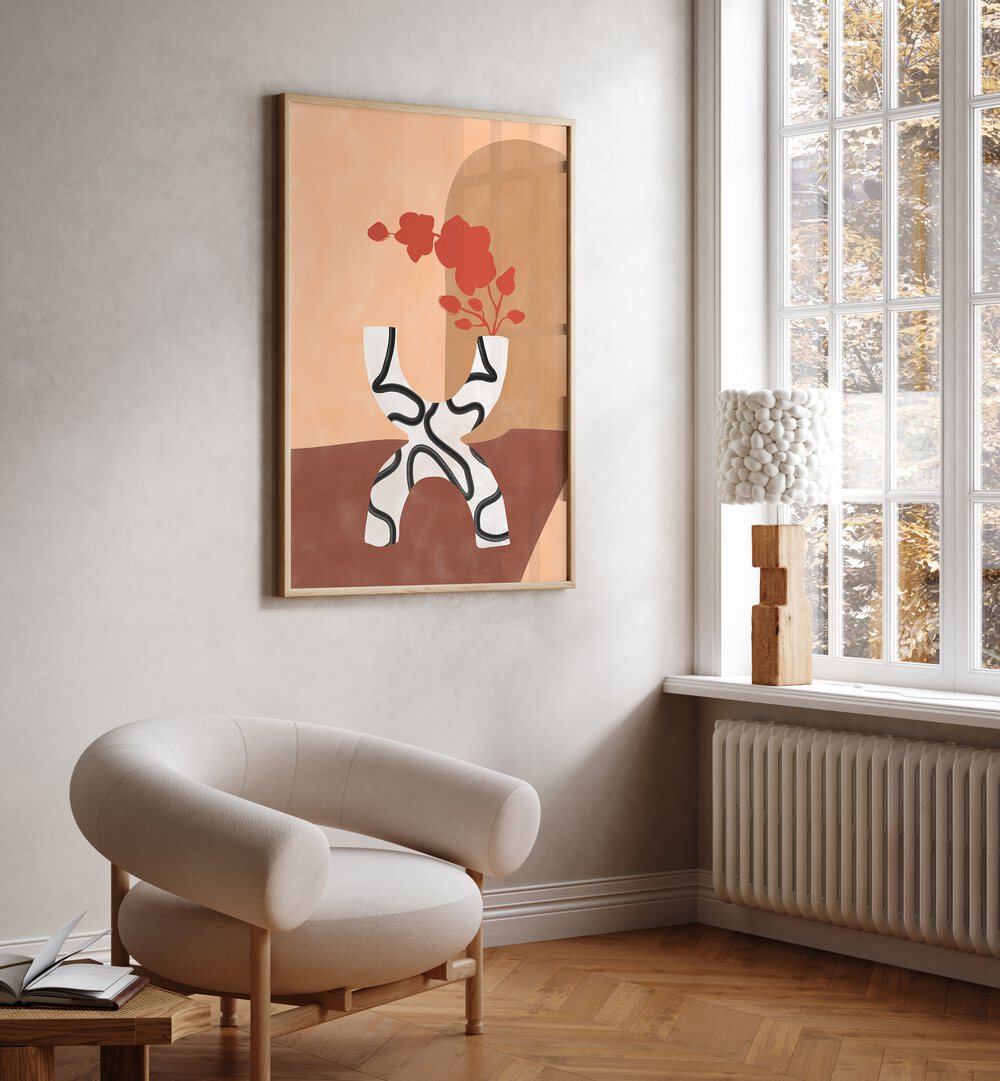 Stylish WHITE AND BLACK FLOWER POT, BOHO ART PAINTINGS by Elena Ristova enhances modern home decor beautifully.