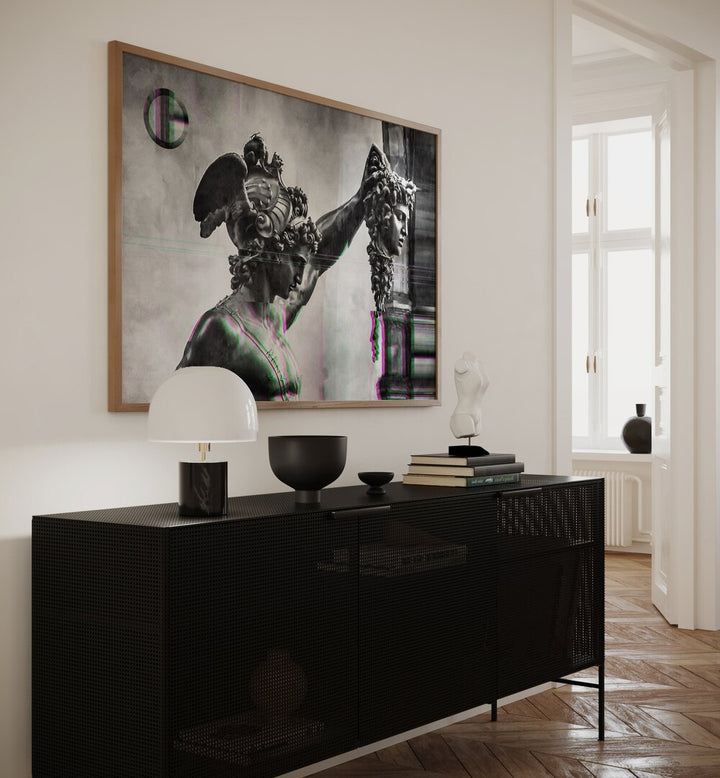 Transform your decor with PERSEUS HEAD OF MEDUSA, ALTERED ART PRINTS by Underdott, showcasing mythological artistry.
