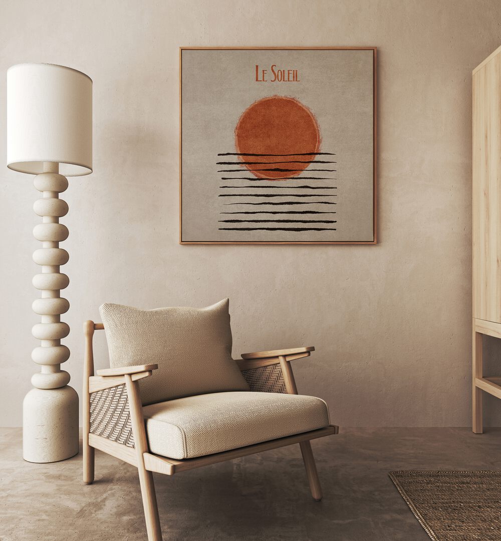 Elevate your decor with LE SOLEIL, BOHO ART PAINTINGS by Emel Tunaboylu, featuring a striking sun design.