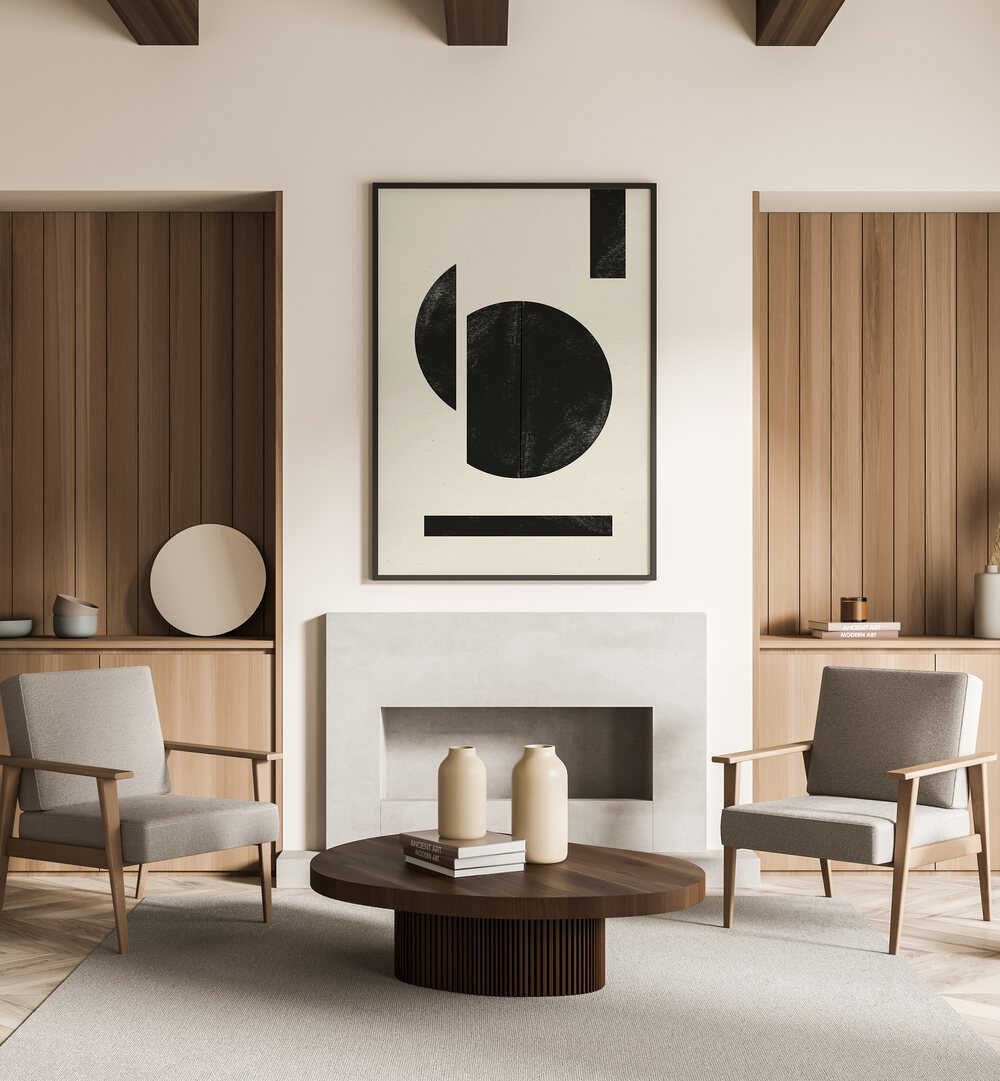 Elevate your space with ZEN NR1, GEOMETRIC ART PRINTS, showcasing modern elegance in a stylish interior setting.