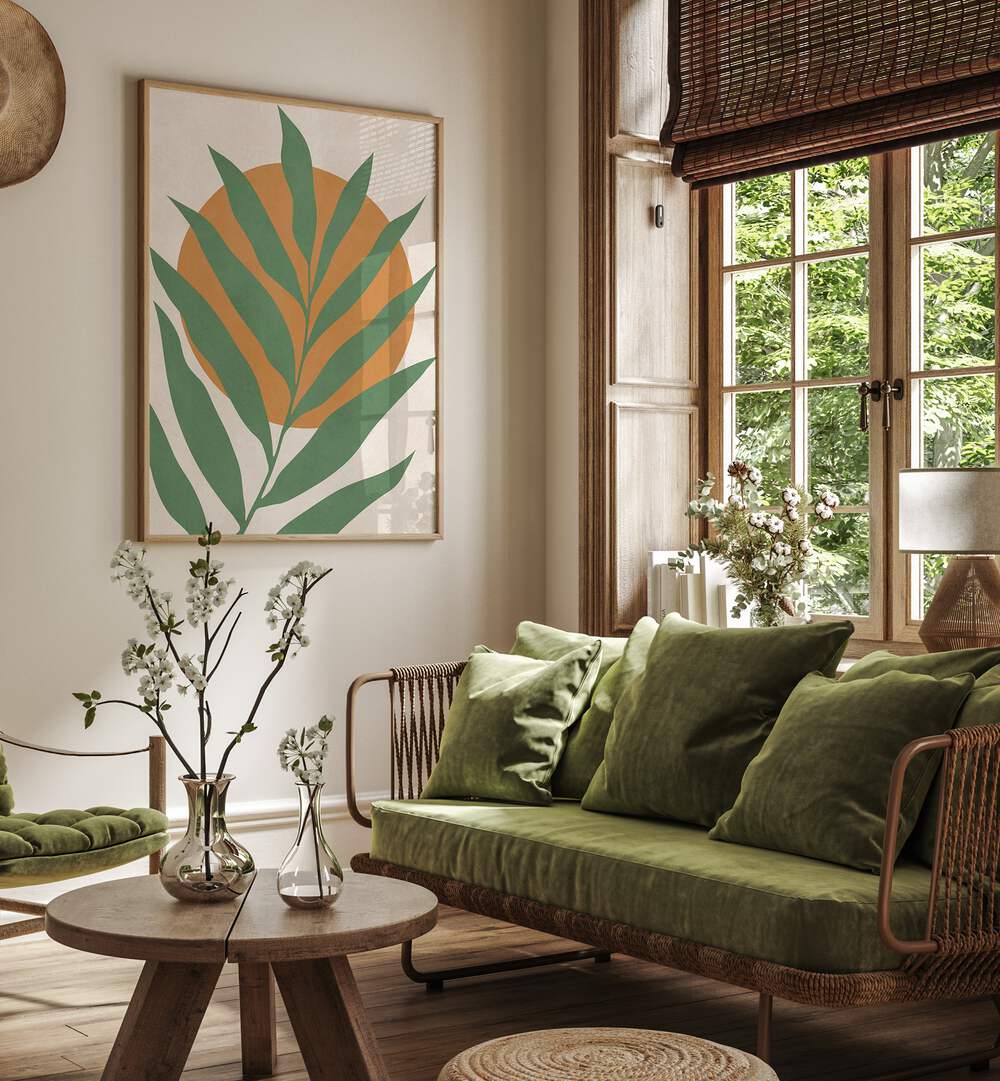 Vibrant TROPICAL III, BOHO ART PAINTINGS adding a refreshing touch to the cozy living space with lush designs.