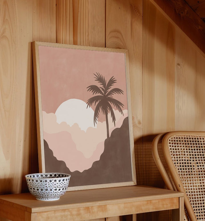 Framed SUNSET, LANDSCAPE PAINTINGS featuring serene twilight and palm trees, perfect for enhancing your decor.