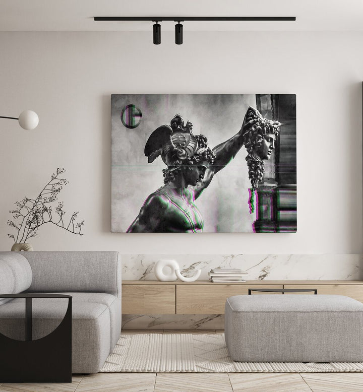 Striking PERSEUS HEAD OF MEDUSA, ALTERED ART PRINTS by Underdott, perfect for enhancing your decor with mythological art.