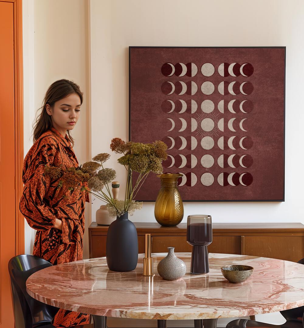 Stylish interior featuring VISNE MOONS PHASES, BOHO ART PAINTINGS, enhancing elegance and inspiration in any space.