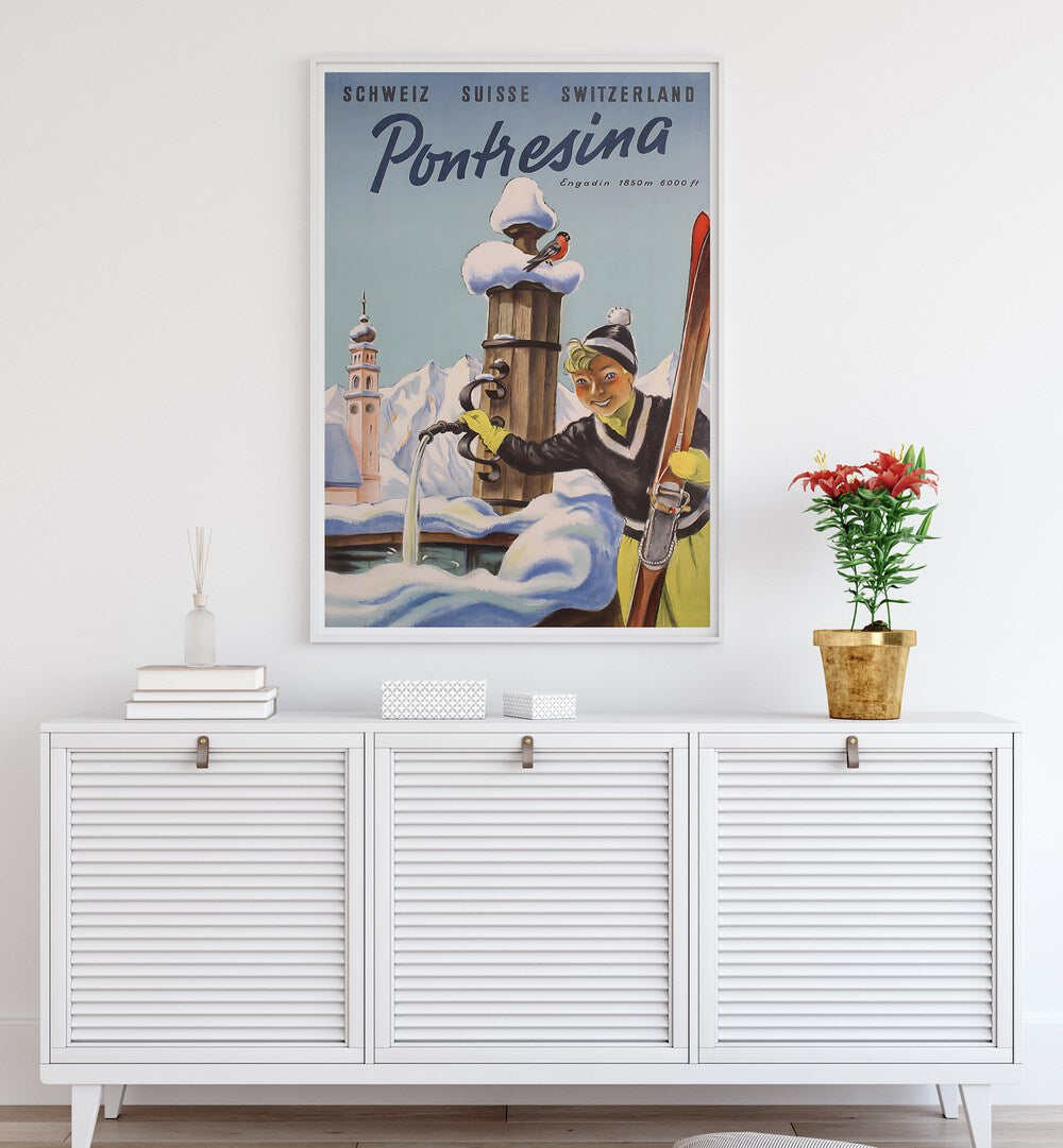 Vintage travel poster of PONTRESINA showcasing its charm, perfect for transforming your space with timeless allure.