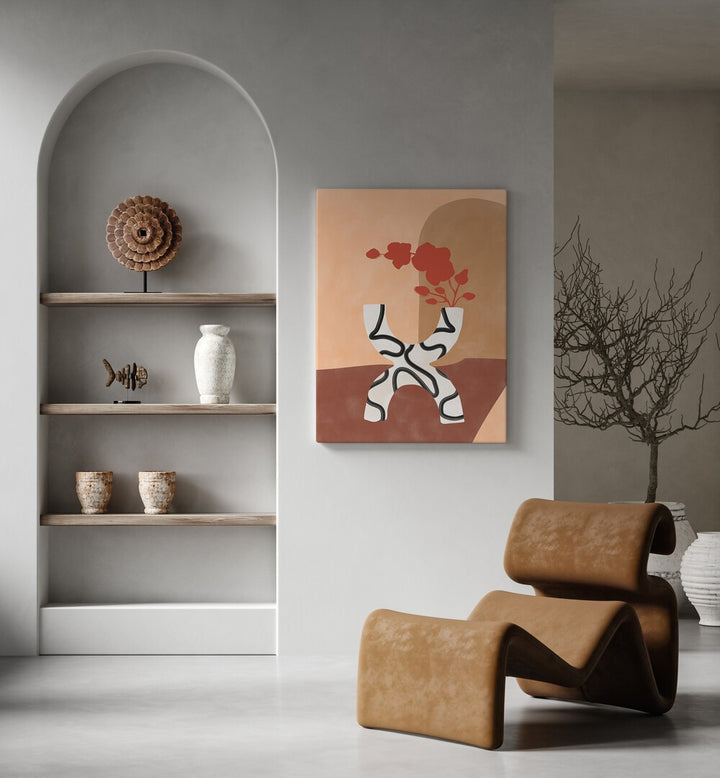 Stylish WHITE AND BLACK FLOWER POT, BOHO ART PAINTINGS by Elena Ristova, perfect for modern home decor.