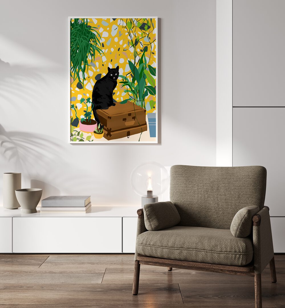 Vibrant URBAN JUNGLE CAT, ANIMAL PAINTINGS by Uma Gokhale, perfect for energizing your space with urban wildlife.