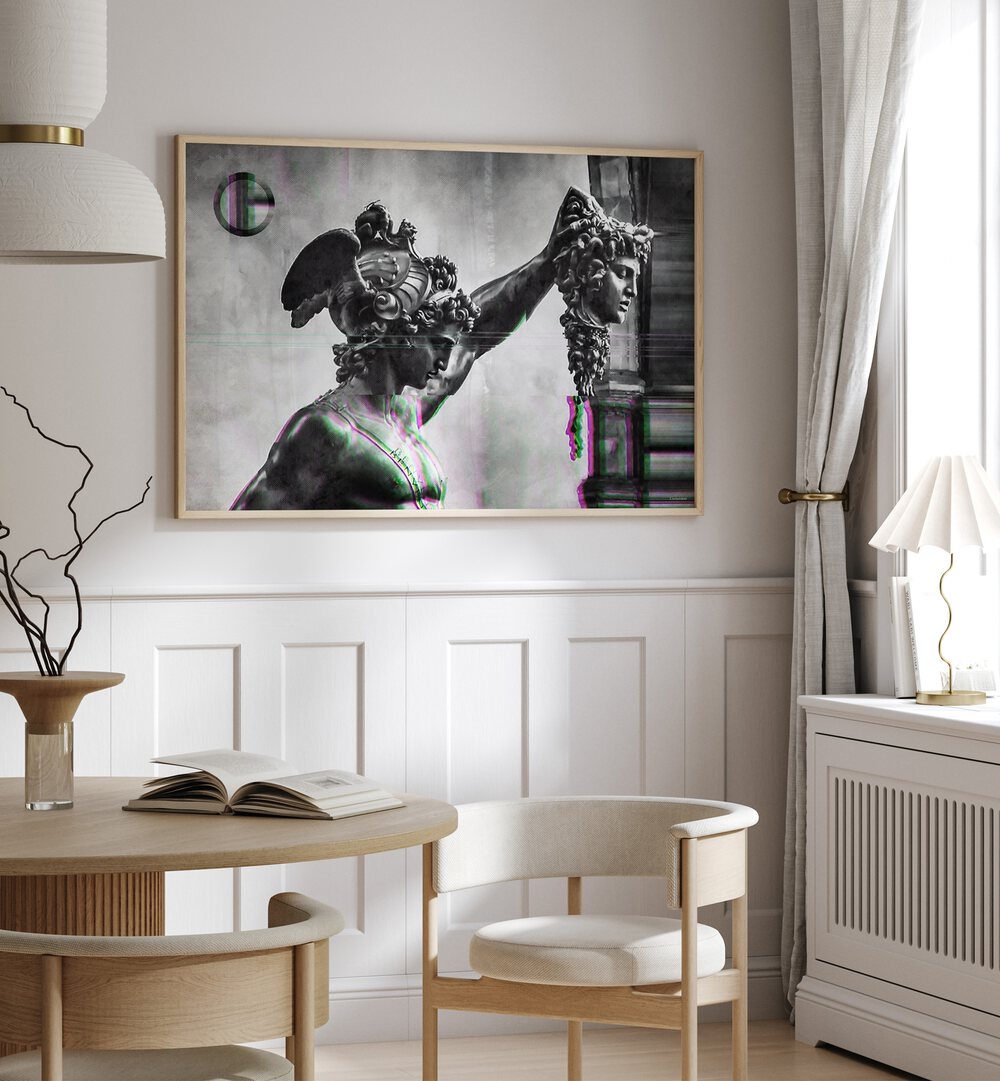 Striking PERSEUS HEAD OF MEDUSA, ALTERED ART PRINTS by Underdott enhances your decor with mythological elegance.