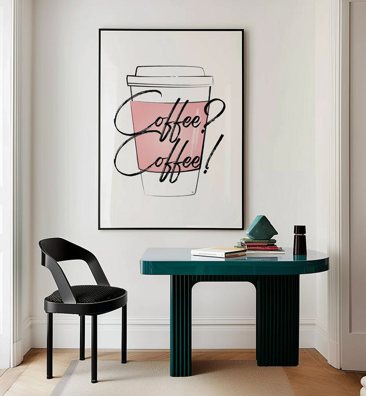 Stylish café decor featuring 'COFFEE COFFEE, BAR' art print by Martina, perfect for coffee lovers' spaces.