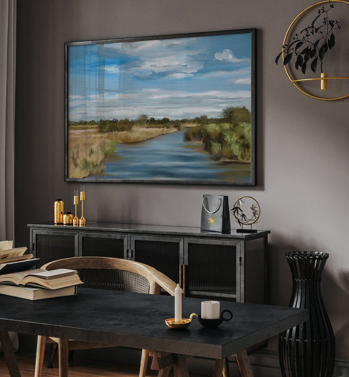 Serene RIVER OF REEDS, LANDSCAPE PAINTINGS transforming your space with tranquil nature elegance. Perfect for any home.
