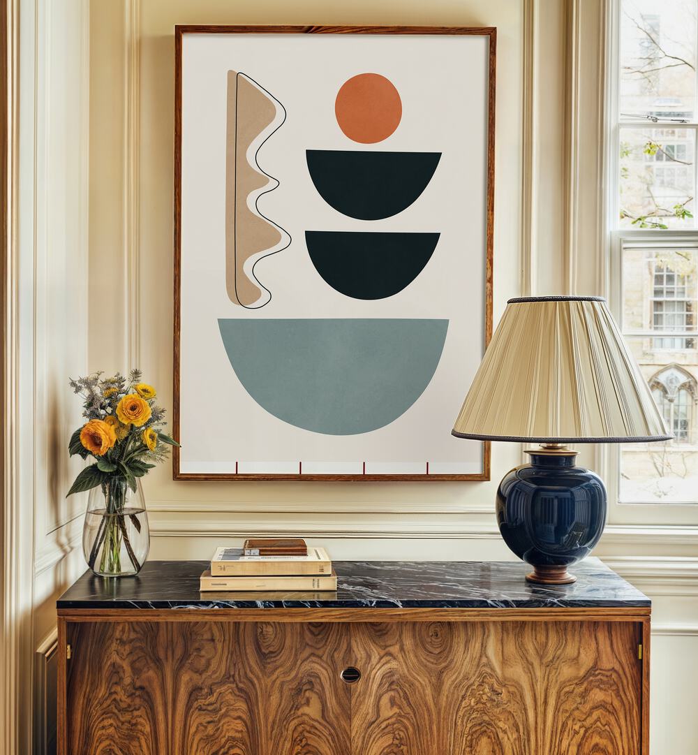 Colorful SEMICIRCLES V, BOHO ART PAINTINGS, showcasing geometric shapes, perfect for modern home decor.