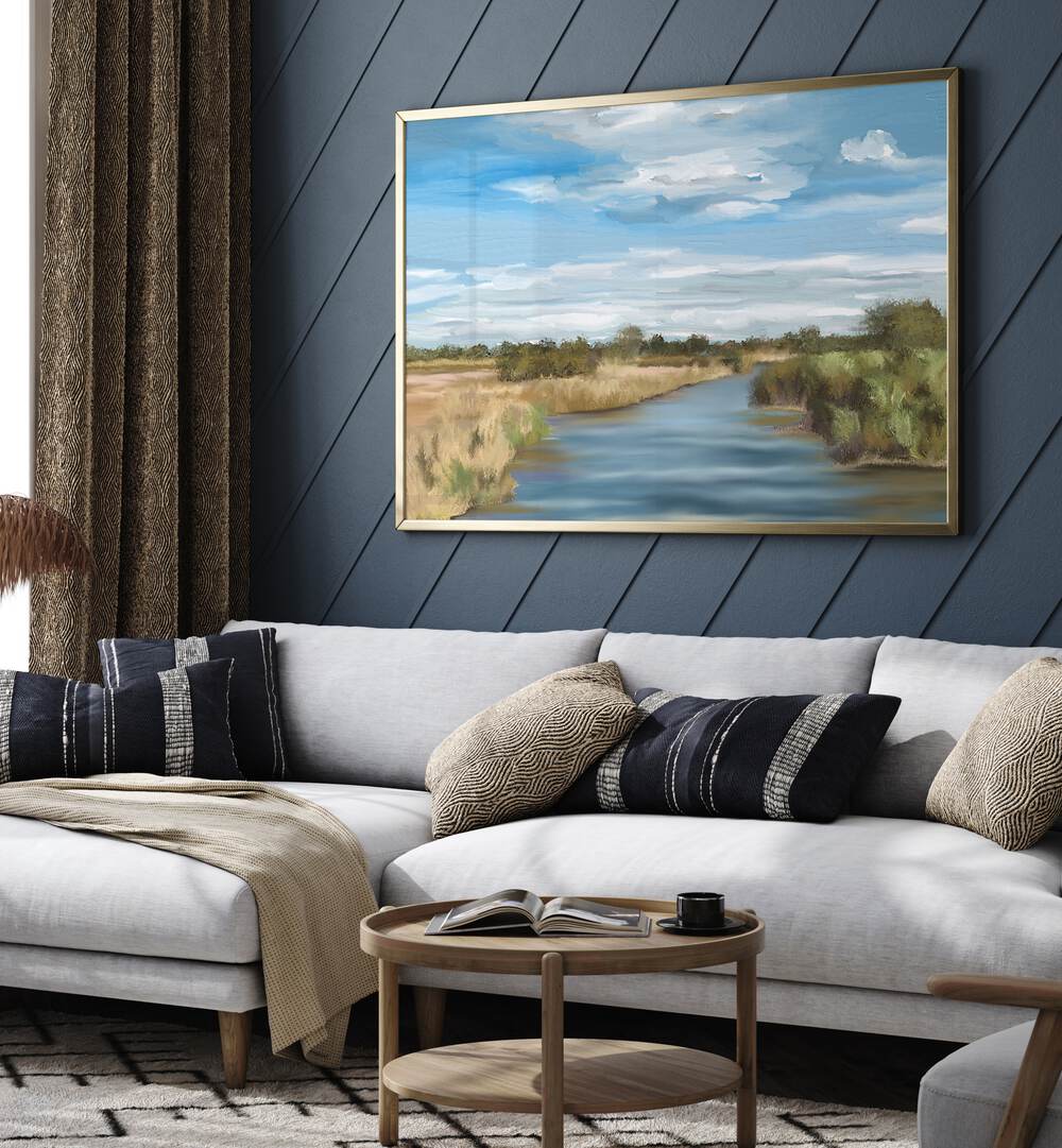 Serene living room featuring RIVER OF REEDS, LANDSCAPE PAINTINGS, enhancing your space with nature's beauty.