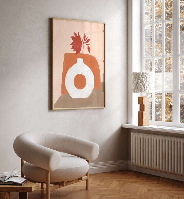 Stylish WHITE FLOWER POT, BOHO ART PAINTINGS by Elena Ristova enhances modern home decor beautifully.