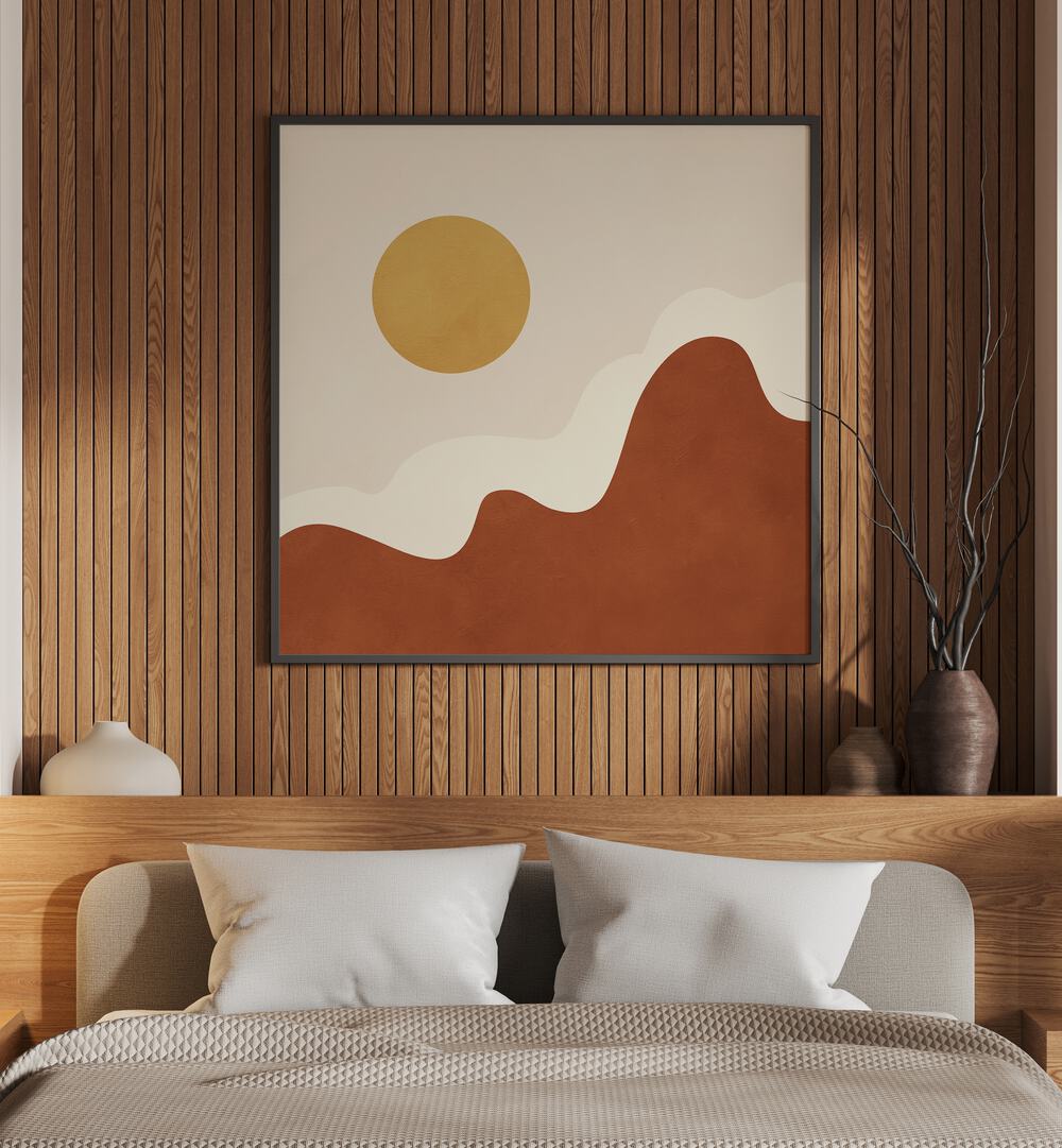 Stylized Sun Above Curved, Boho Art Paintings enhance any space with earthy aesthetics and artistic expression.