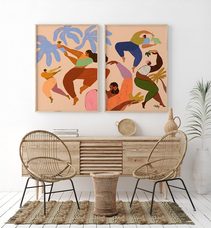 DANCE OF JOY , SET OF 2 PAINTINGS