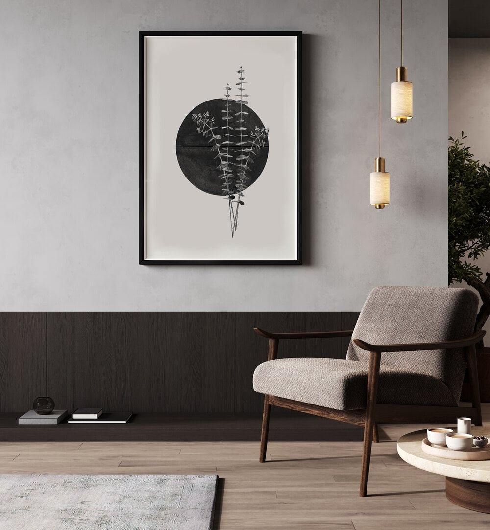 Stylish interior featuring PLANT AND BLACK SUN, FLORAL FLOWER PAINTINGS that enhance modern living spaces beautifully.