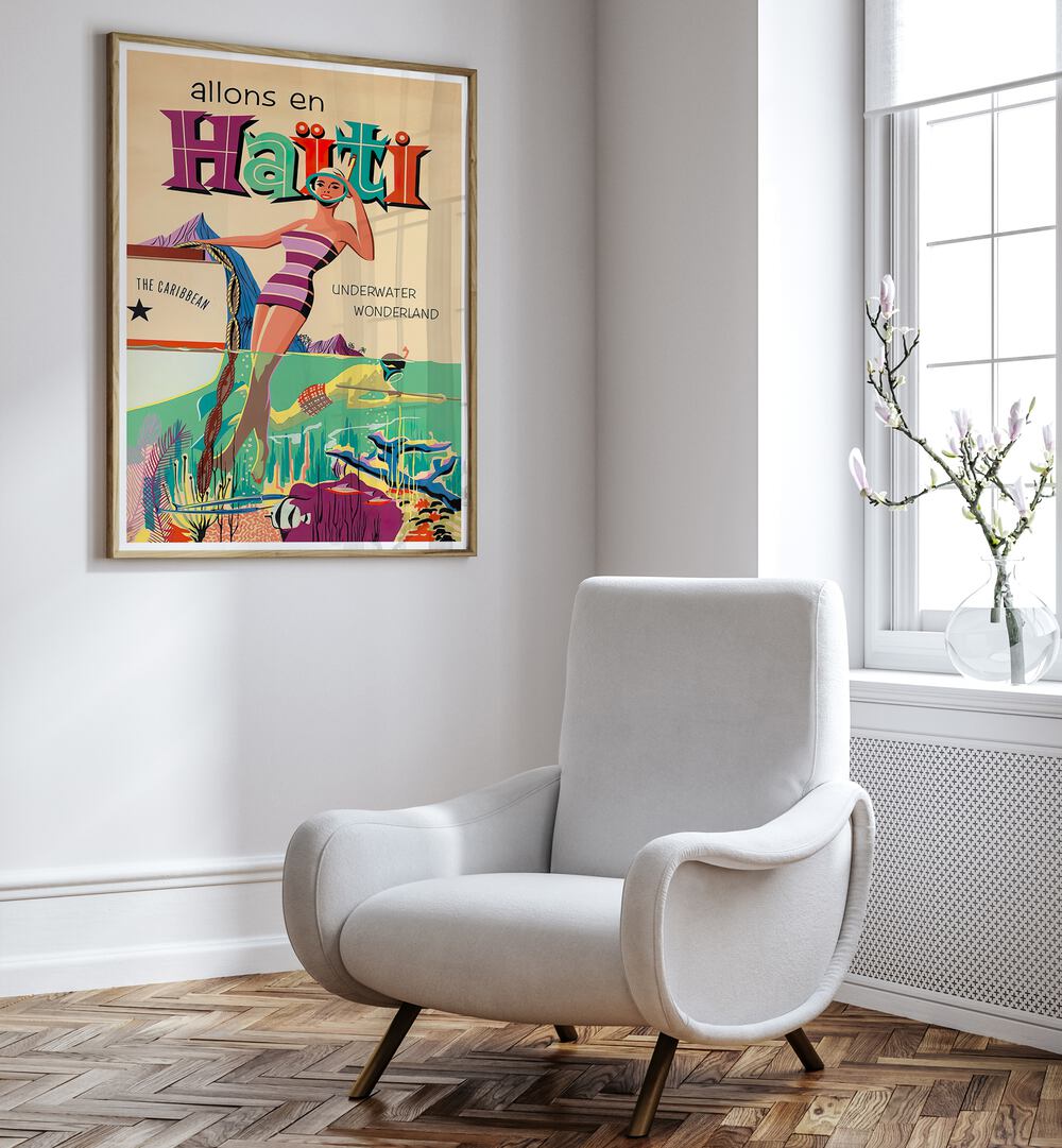 ALLONS EN HAITI, VINTAGE TRAVEL POSTERS showcase vibrant artwork celebrating Haiti's beauty and culture. Perfect for decor.