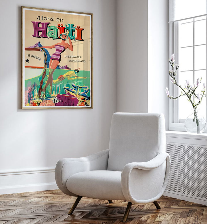 ALLONS EN HAITI, VINTAGE TRAVEL POSTERS showcase vibrant artwork celebrating Haiti's beauty and culture. Perfect for decor.