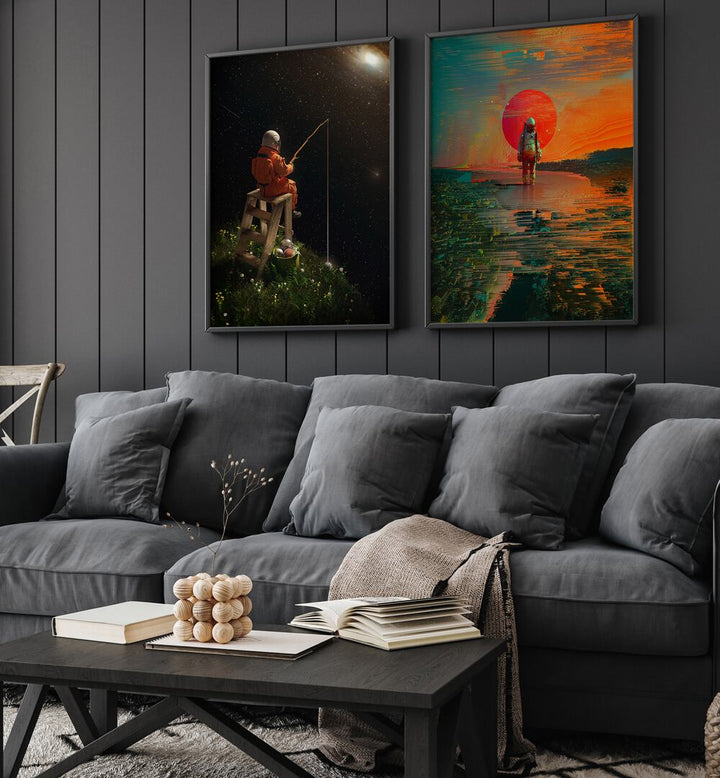 Transform your space with the COSMIC JOURNEYS SET, SET OF 2 PAINTINGS, showcasing vibrant cosmic-themed artwork.