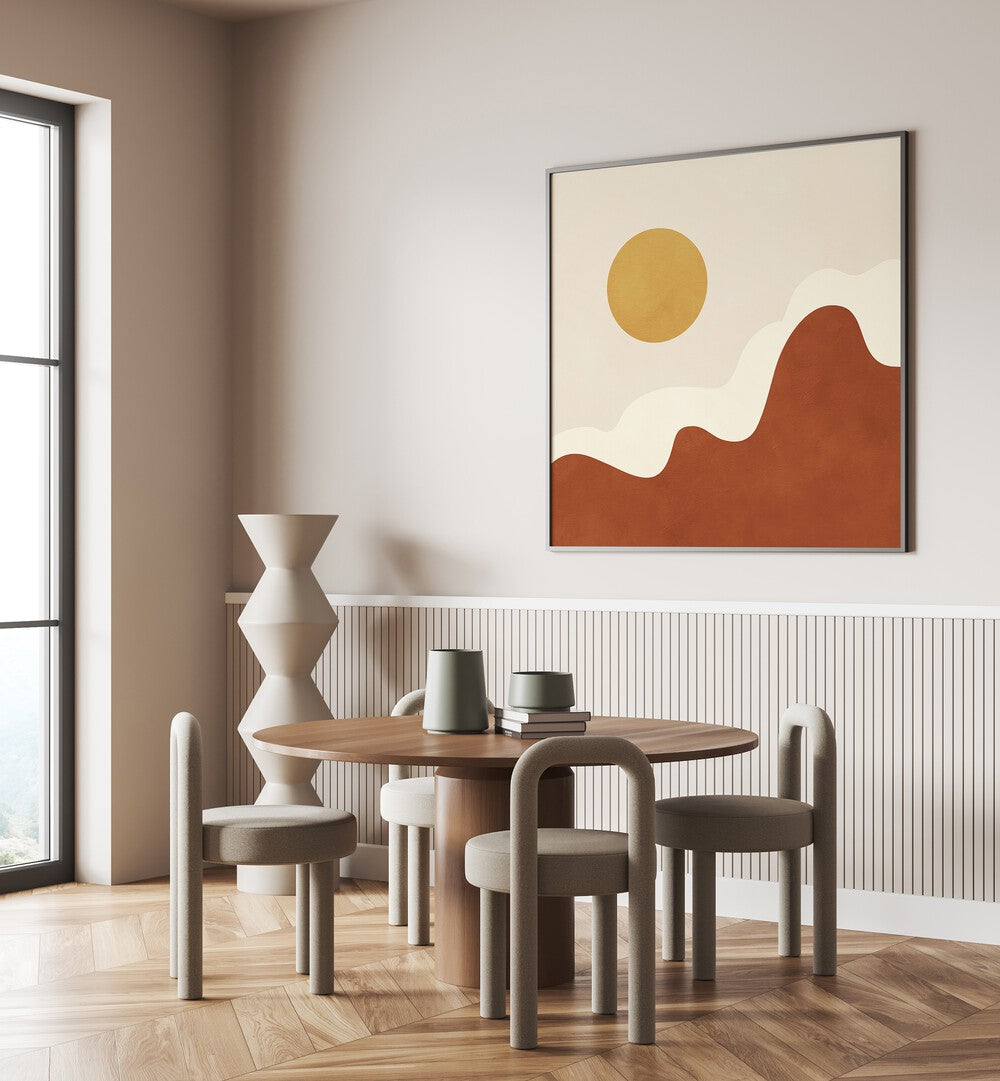 Stylized Sun Above Curved, Boho Art Paintings enhance any space with earthy aesthetics and artistic expression.
