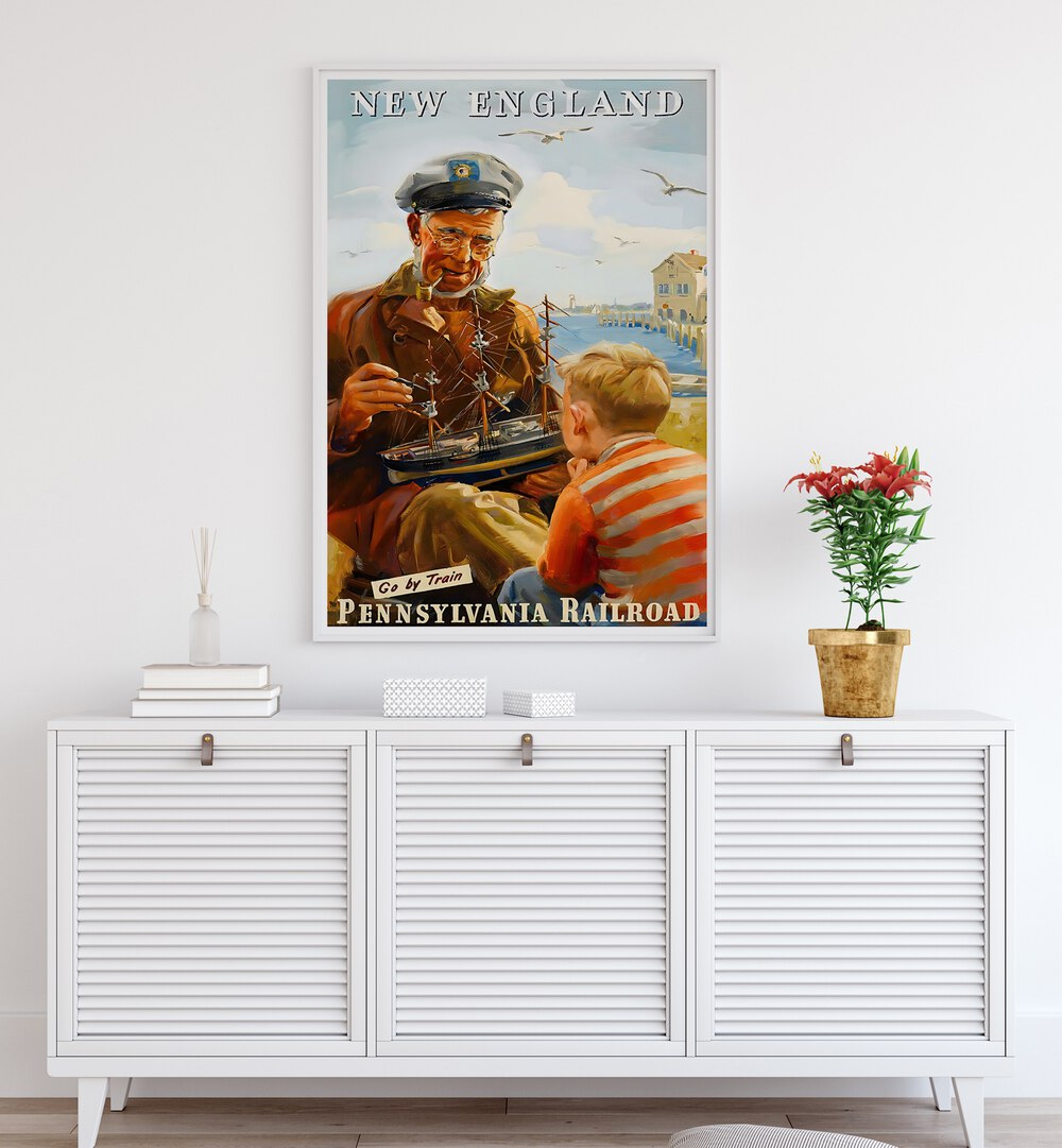 Nostalgic NEW ENGLAND, VINTAGE TRAVEL POSTERS showcasing charming scenes and rich history for your home decor.