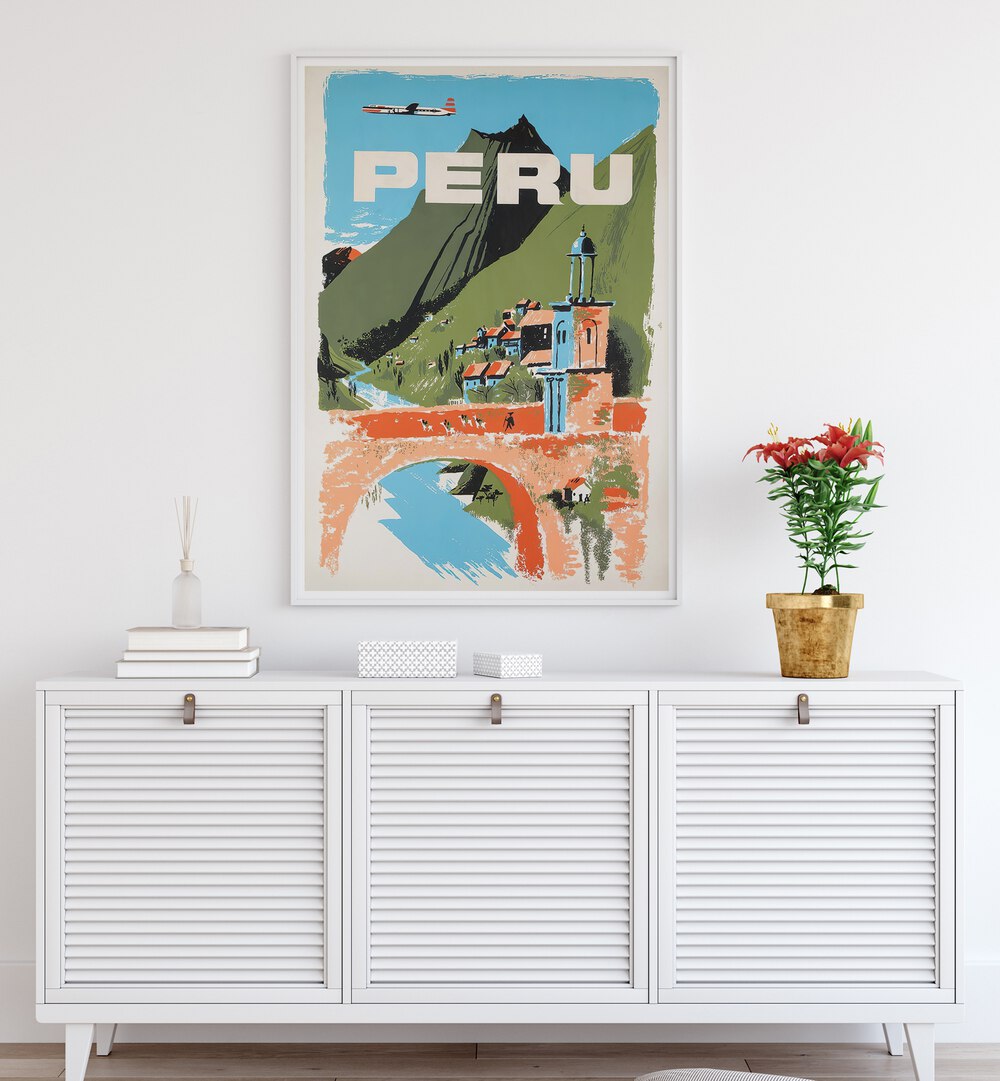 Vibrant PERU, VINTAGE TRAVEL POSTERS showcasing scenic landscapes and cultural charm, perfect for decor enthusiasts.