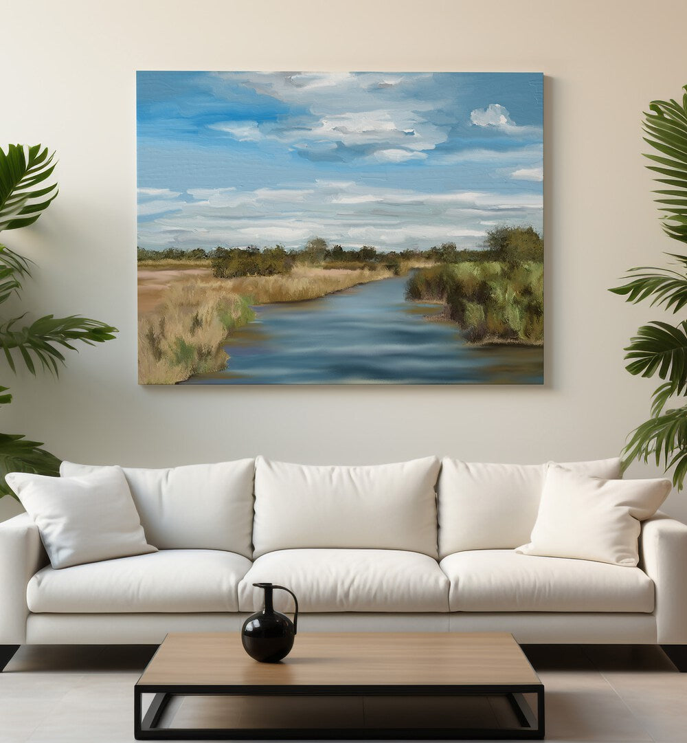 Serene River of Reeds landscape paintings bring nature's beauty into your home, perfect for any tranquil space.