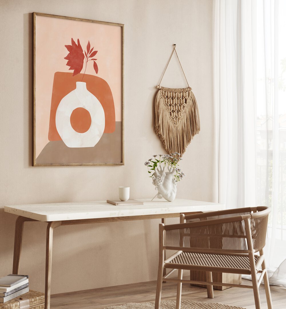 Stylish WHITE FLOWER POT, BOHO ART PAINTINGS by Elena Ristova enhances modern home decor effortlessly.