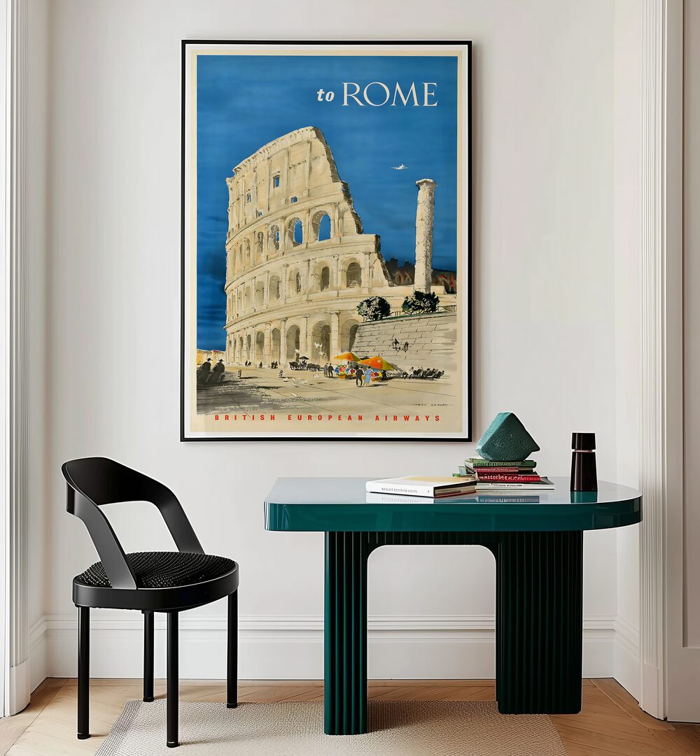 Stylish ROME, VINTAGE TRAVEL POSTERS showcasing the Colosseum, perfect for enhancing your home decor.