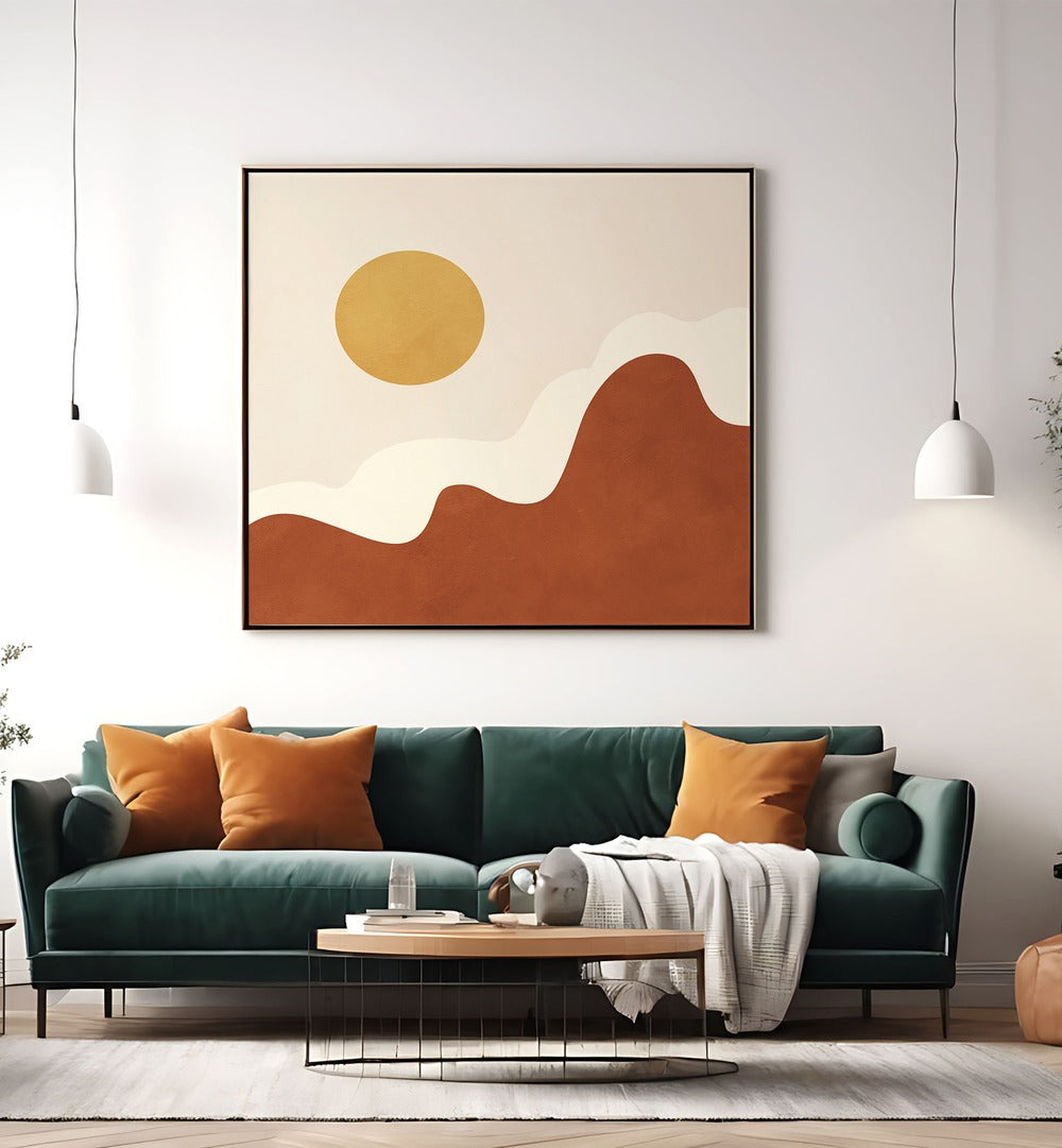 Stylized Sun Above Curved, Boho Art Paintings enhance your space with earthy tones and modern abstract design.