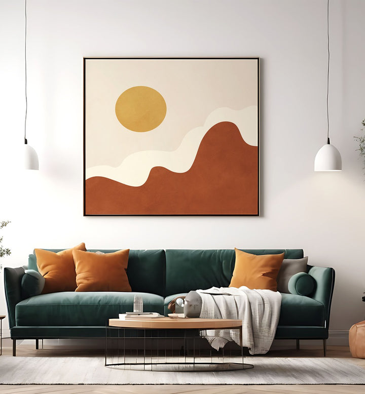 Stylized Sun Above Curved, Boho Art Paintings enhance your space with earthy tones and modern abstract design.