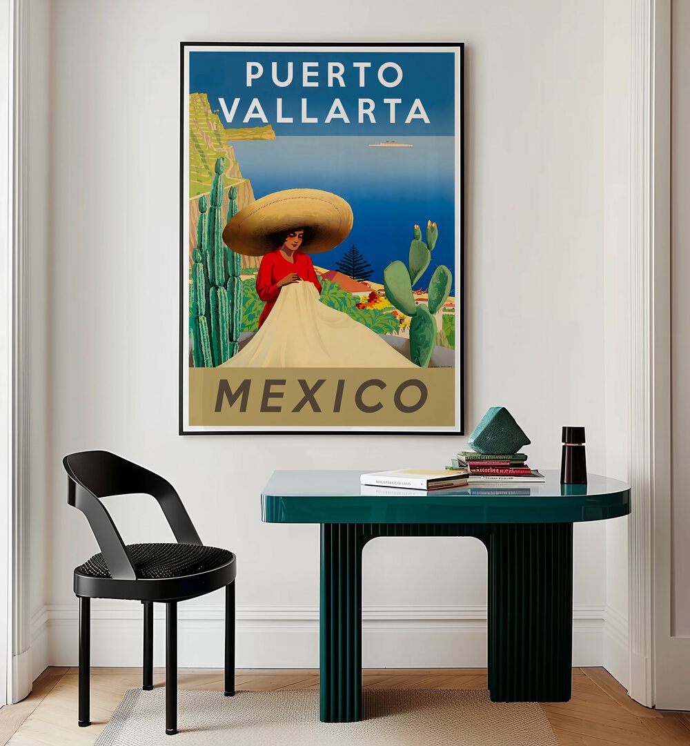 Explore the charm of Mexico with MEXICO III, VINTAGE TRAVEL POSTERS, featuring vibrant Puerto Vallarta scenery.