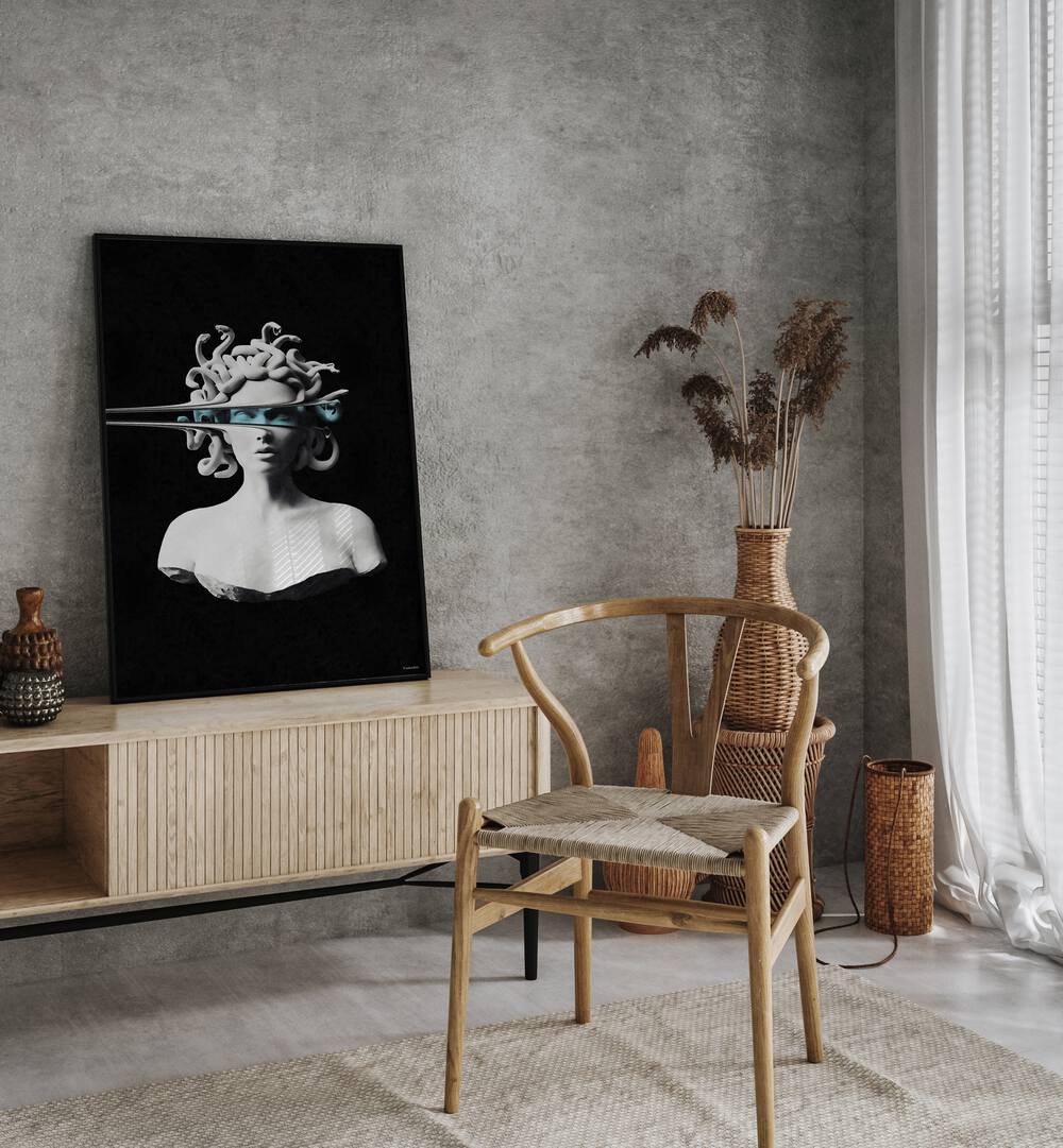 Stunning PORTRAIT OF MEDUSA, ALTERED ART PRINTS by UNDERDOTT, blending classic artistry with modern aesthetics.