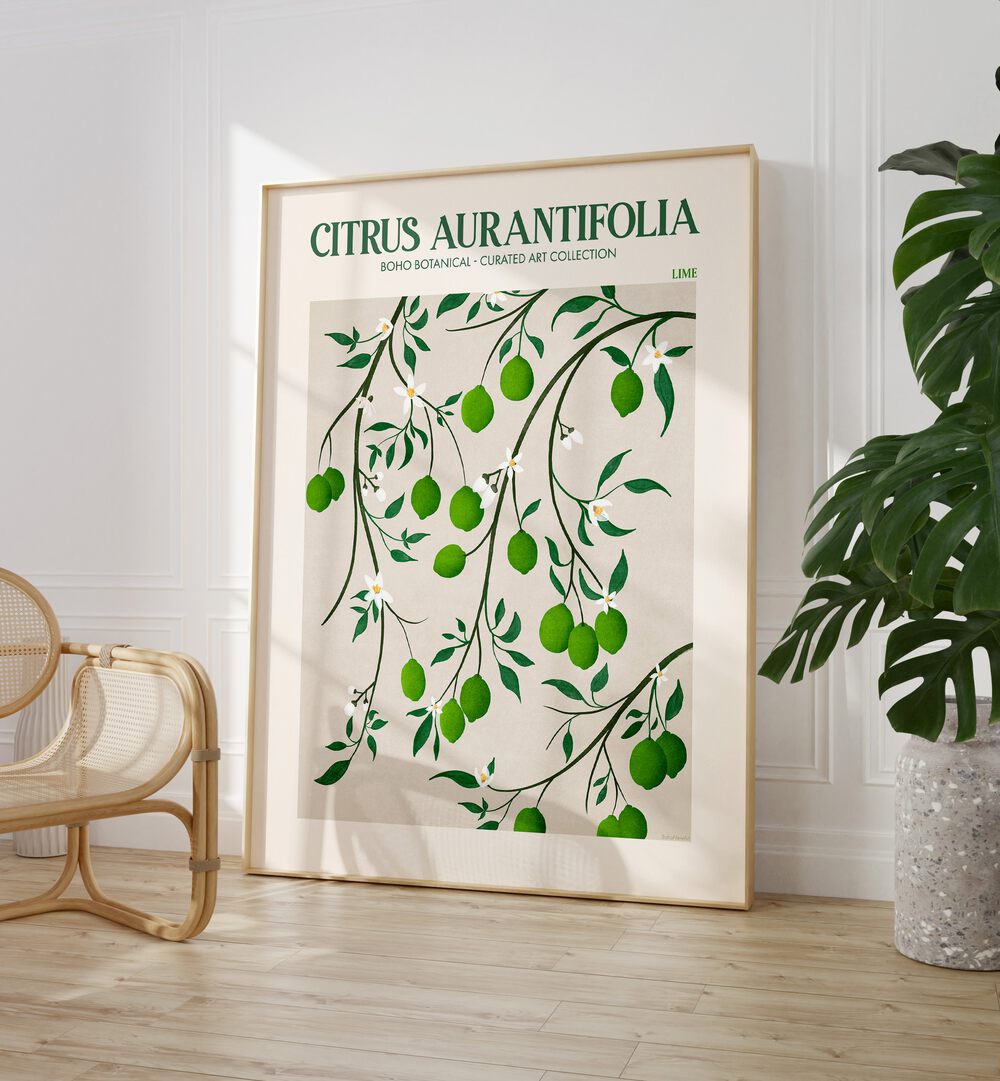 LIME, FLORAL FLOWER PAINTINGS by Emel Tunaboylu showcase vibrant green limes and elegant floral details on canvas.