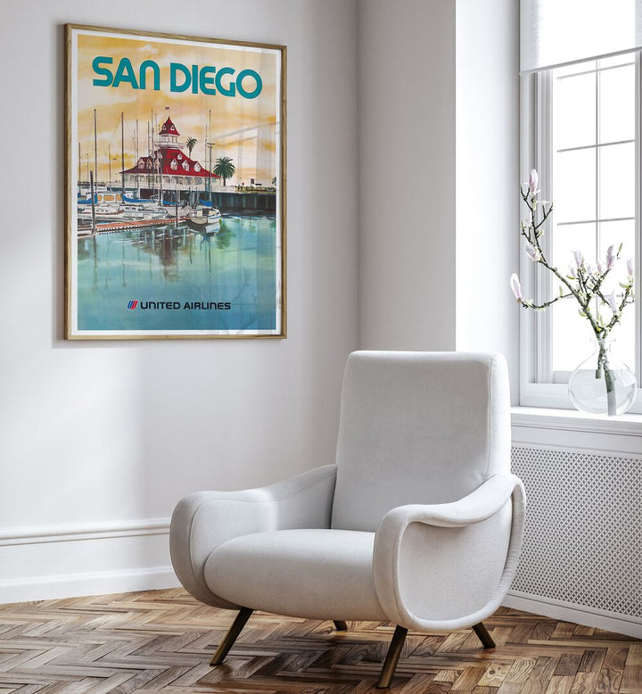 SAN DIEGO, VINTAGE TRAVEL POSTERS showcase the coastal charm of California, perfect for home decor or office spaces.