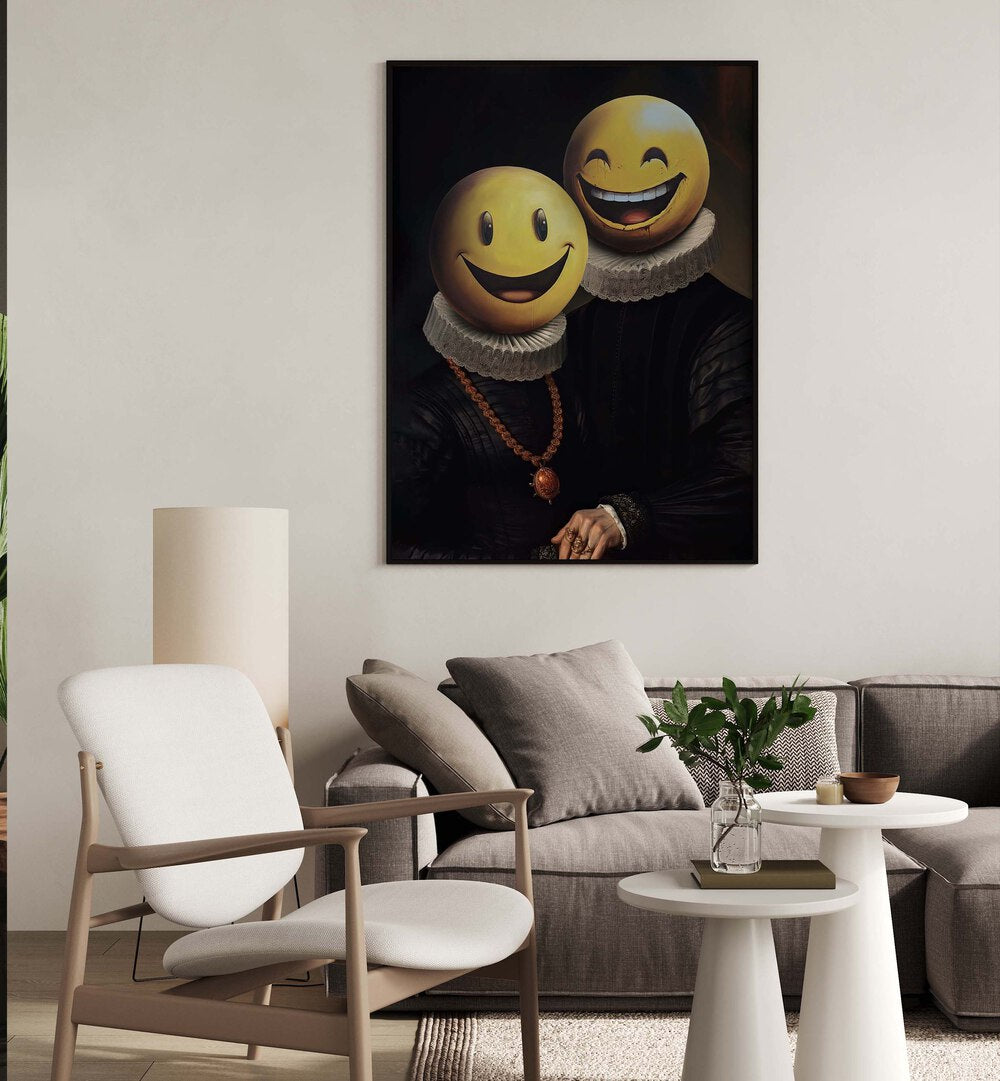 Elevate your decor with THE SMILERS, ALTERED ART PRINTS by Dikhotomy, blending creativity and conversation starters.