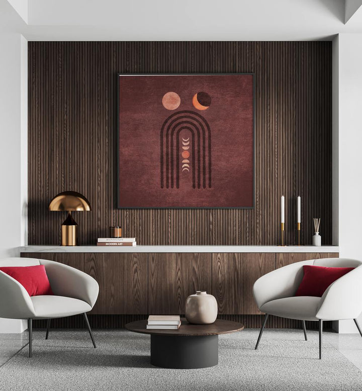 Visne Watercolor Moon Phase, Boho Art Paintings, elegantly displayed in a modern setting, adds charm to any room.
