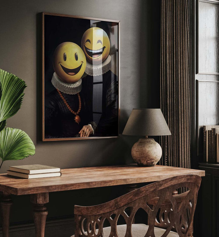 Stylish decor featuring THE SMILERS, ALTERED ART PRINTS by Dikhotomy, brightening up creative spaces beautifully.