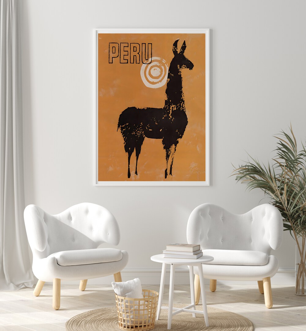 Stylish PERU I, VINTAGE TRAVEL POSTERS featuring a llama, perfect for decor and travel enthusiasts.