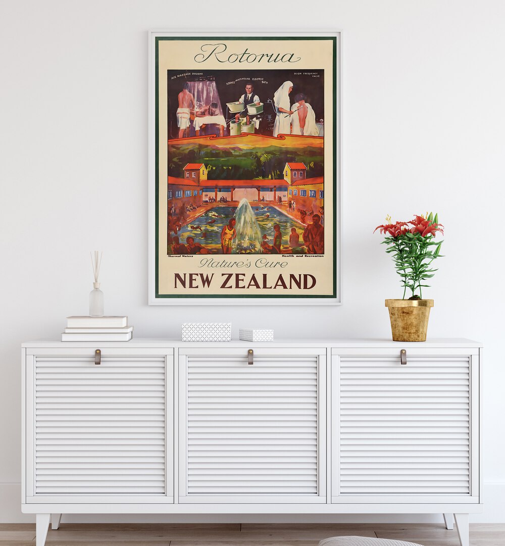 Vintage travel poster showcasing the beauty of New Zealand, part of our NEW ZEALAND, VINTAGE TRAVEL POSTERS collection.