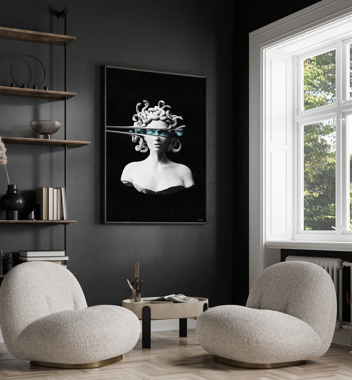 Captivating PORTRAIT OF MEDUSA, ALTERED ART PRINTS by UNDERDOTT, blending classic artistry with modern flair.