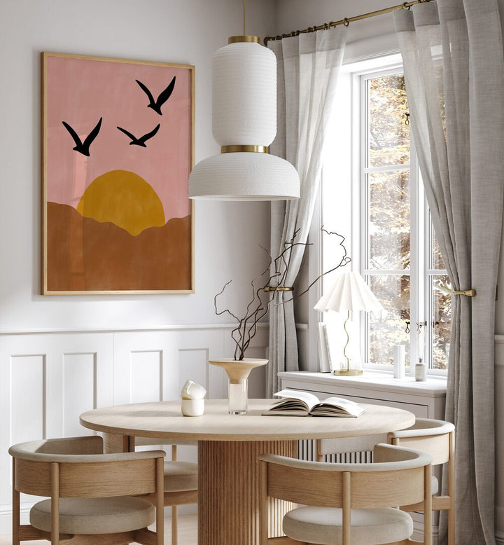 Elegant TWILIGHT, LANDSCAPE PAINTINGS by Elena Ristova add a serene touch to modern interiors with warm hues.