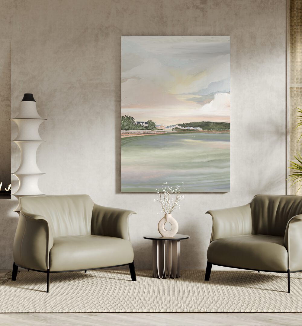 Transform your space with SHE IS RISING, LANDSCAPE PAINTINGS, showcasing nature's beauty in serene colors.