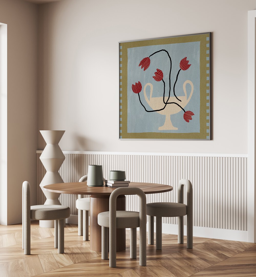 Vibrant OUT OF VASE BLOOMS VI, FLORAL FLOWER PAINTINGS enhancing modern home decor with artistic elegance.