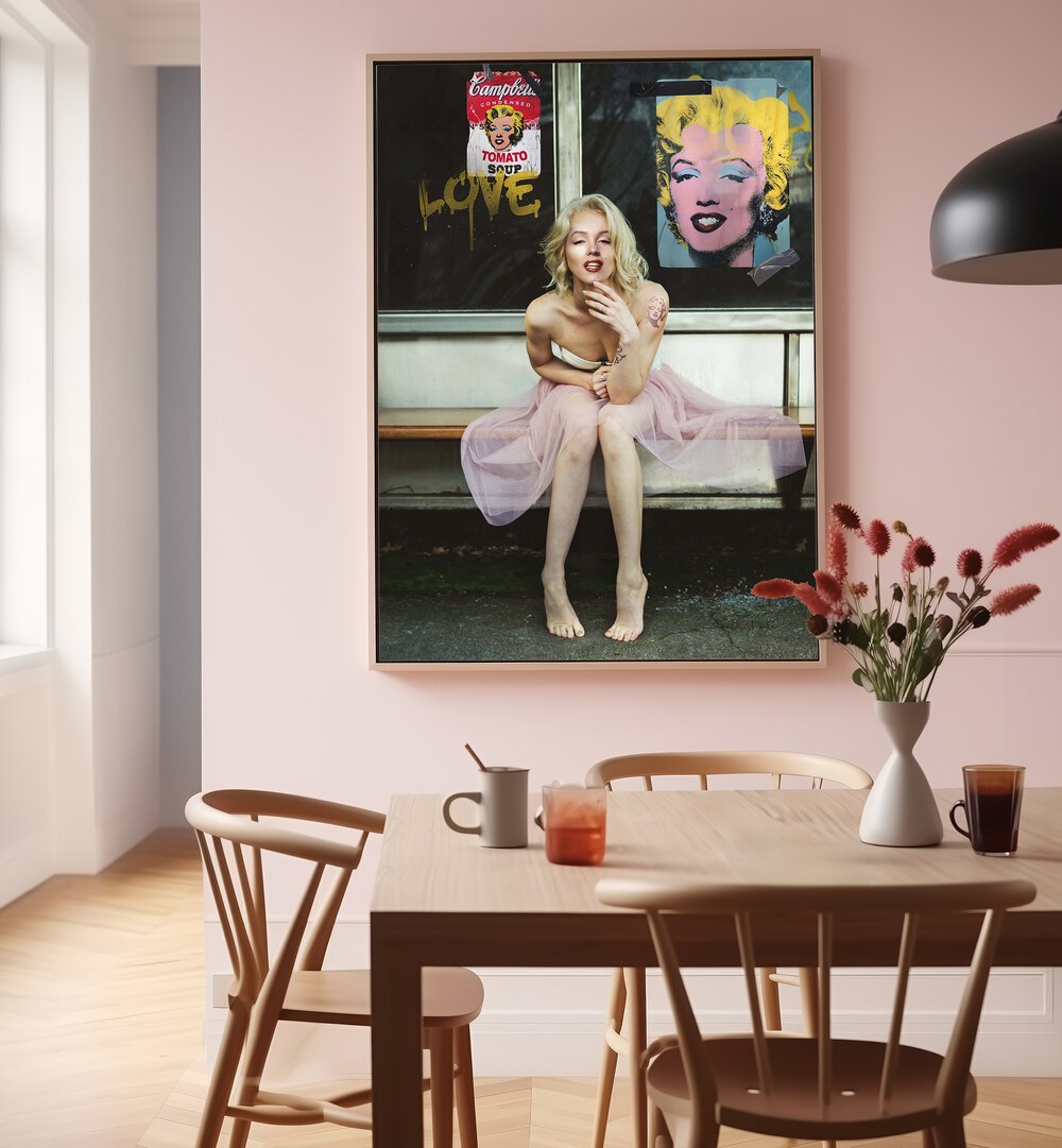 NEW MARILYN, ALTERED ART PRINTS showcase a modern take on Marilyn Monroe's beauty in a stylish home setting.