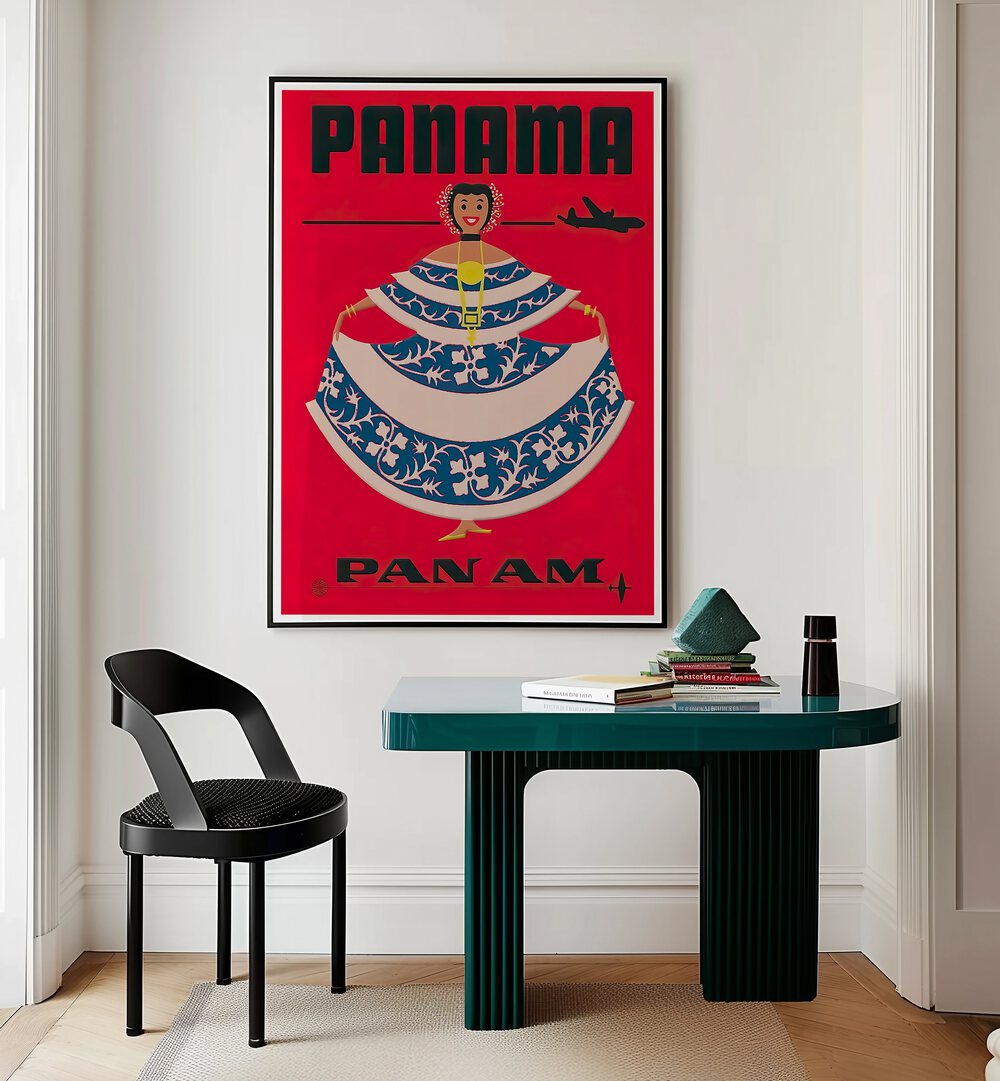 Brightly colored PANAMA, VINTAGE TRAVEL POSTERS showcase cultural charm, perfect for travel enthusiasts' decor.
