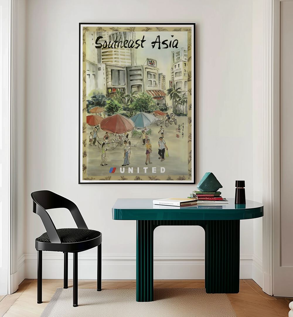 SOUTH EAST ASIA, VINTAGE TRAVEL POSTERS enhance any space with vibrant colors and iconic landmarks, perfect for decor.