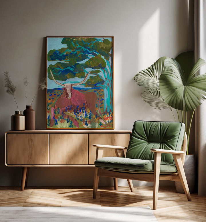 Vibrant TEXAS HILL COUNTRY LONGHORN, ANIMAL PAINTINGS by Eleanor Baker enhance home decor with rustic beauty.