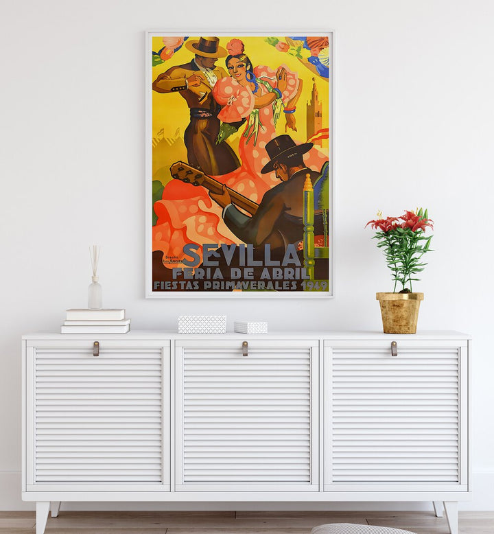 Vibrant SEVILLA I, VINTAGE TRAVEL POSTERS bring the charm of Sevilla's Feria de Abril to your home decor.